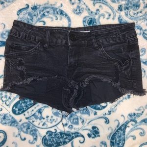 Distressed Black Denim Shorts